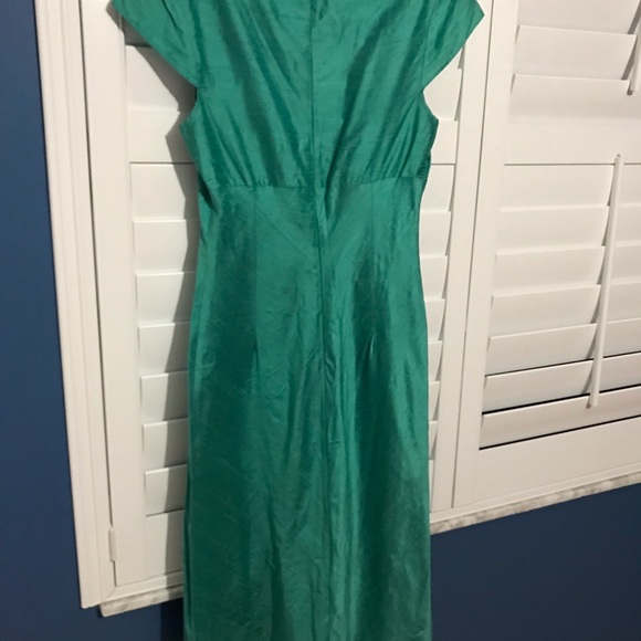 Green raw silk Catherine Malandrino midi dress. - Picture 4 of 4